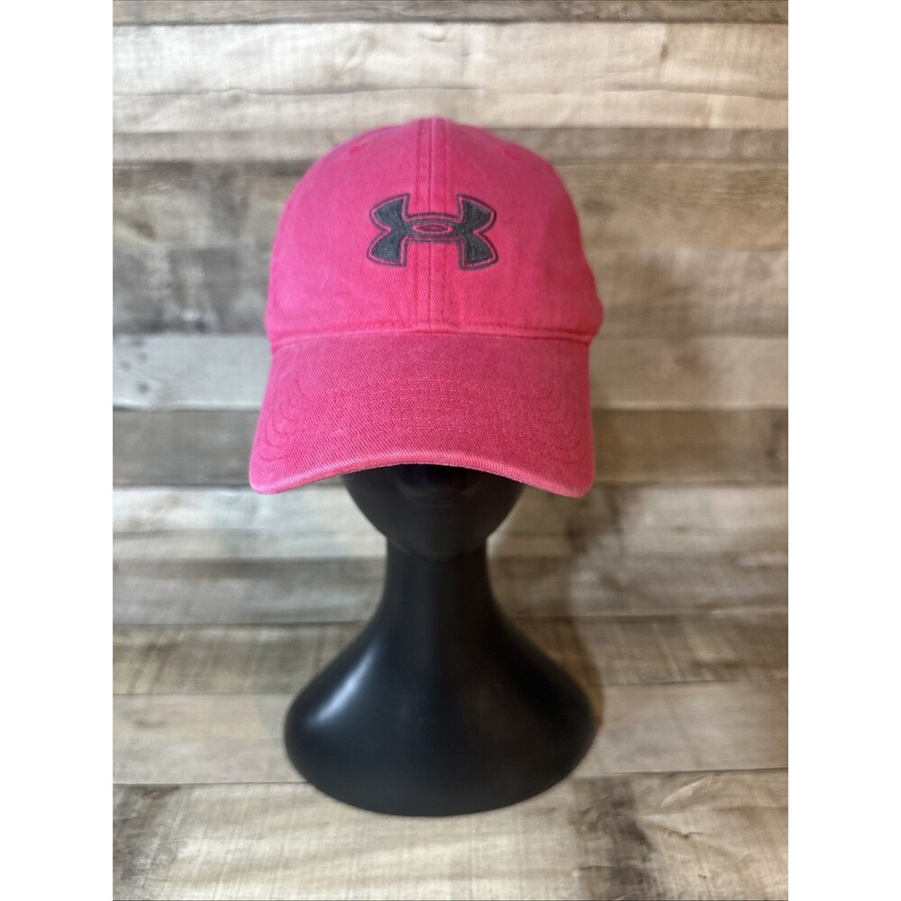 Under Armour Hat Cap Strap Back Womens Pink Gray Running Vented Panel Clean